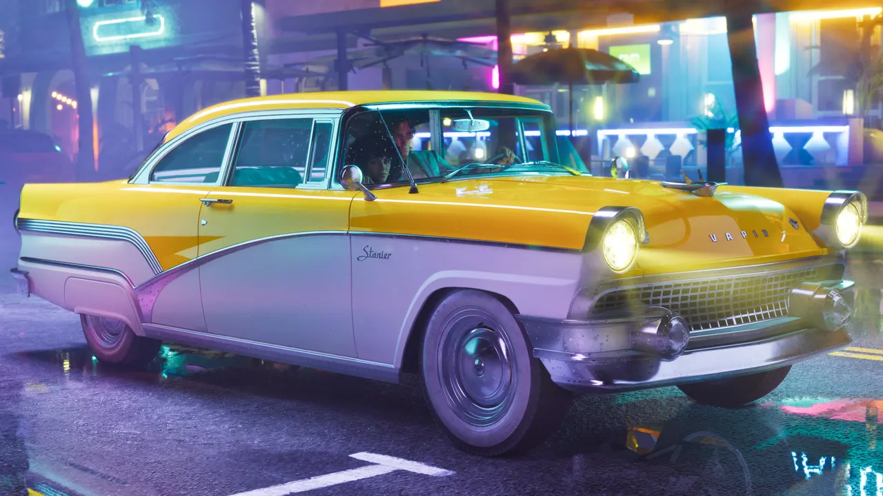 Jason Duval, Lucia Caminos and '55 Vapid Stanier in an official GTA VI screenshot