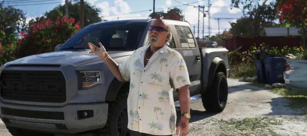 Brian Heder and Vapid Caracara in a frame from Grand Theft Auto VI Trailer 2